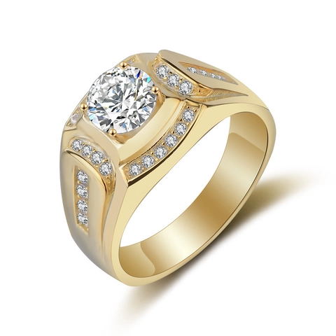 Anillo de Lujo para Hombre de Banda Ancha Negocios Aleación Baño Oro 18K Circonia Elegante Anillo de Boda Joyería para Hombre
