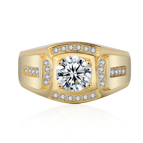 Anillo de Lujo para Hombre de Banda Ancha Negocios Aleación Baño Oro 18K Circonia Elegante Anillo de Boda Joyería para Hombre