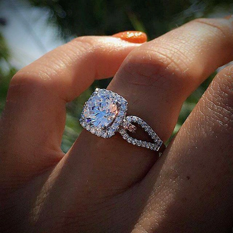 Anillo Halo de Aleación de Moda Strass para Mujer Split Shank Hueco Compromiso Anillo de Dito Tendencia Joyería de Boda Galvanizada Regalo