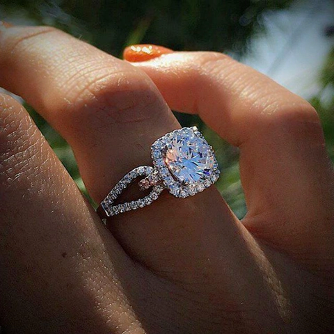 Anillo Halo de Aleación de Moda Strass para Mujer Split Shank Hueco Compromiso Anillo de Dito Tendencia Joyería de Boda Galvanizada Regalo