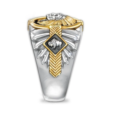 Bague Chevalière en Alliage Bicolore Guerrier Chef Indien Rétro Spirit Of The Warrior Totem Punk Hip Hop Bijoux Homme
