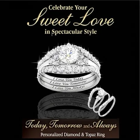 Luxe Koperen Zirconia Bruidsverlovingsring Set 3 Delig I Love You Gegraveerd Rond Gesneden Trouwringen Voor Dames