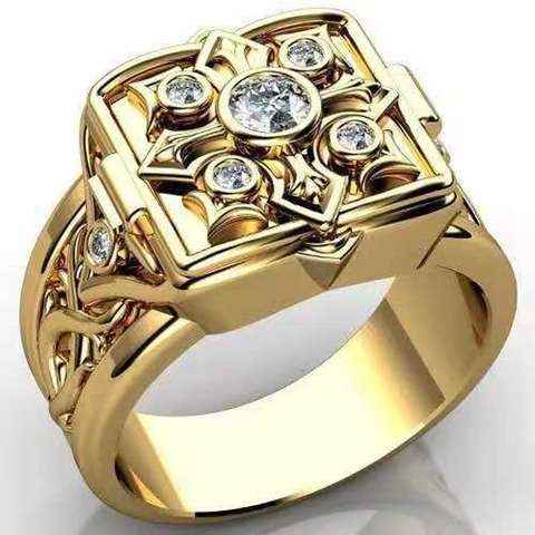 Anello da Uomo alla Moda Stile Occidentale con Chiusura a Flip Vintage Punk Geometrico Anello con Scomparto Segreto Rame Strass Gioielli Hip Hop