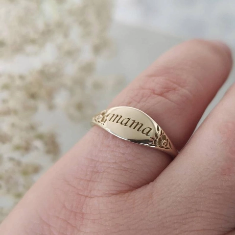 Anillo Sello De Mama Floral De Aleación De Moda Con Baño De Oro Blanco Vintage Joya Para Dedo Regalo Para Mujeres Y Hombres