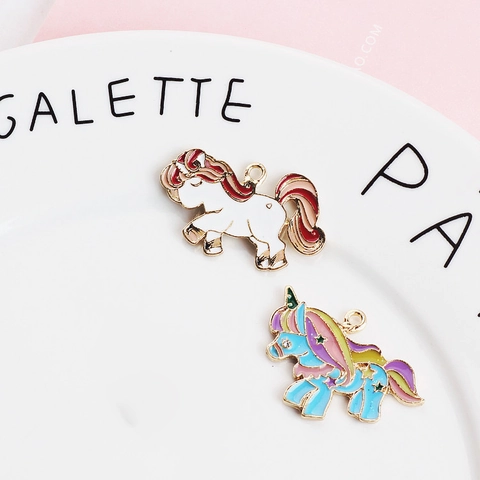 DIY Licorne Dessin Animé Alliage Émail Pendentifs Charms Pour Bracelet Collier Fabrication de Bijoux Accessoires Émail Animaux