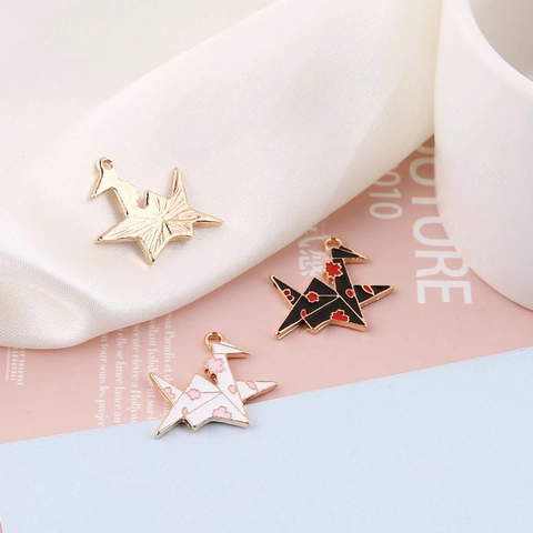 Japanese Style Alloy Enamel Paper Crane Pendants Cherry Blossom Pattern DIY Jewelry Making Accessories For Necklace Bracelet