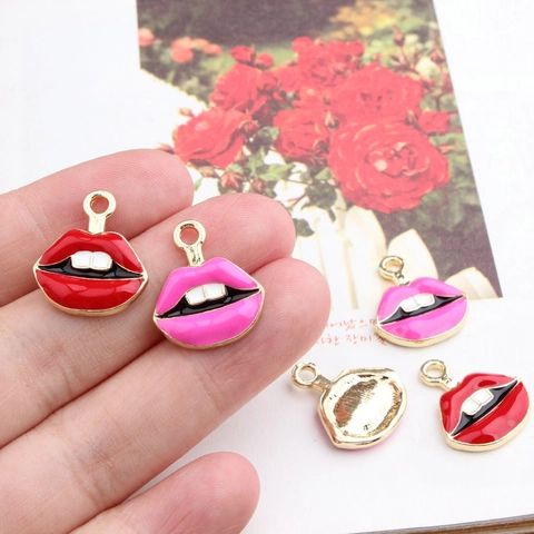 Emaille Legering Lip Hangers Rood Roze Mond Vorm Voor DIY Sieraden Maken Armband Ketting Handwerk Accessoires