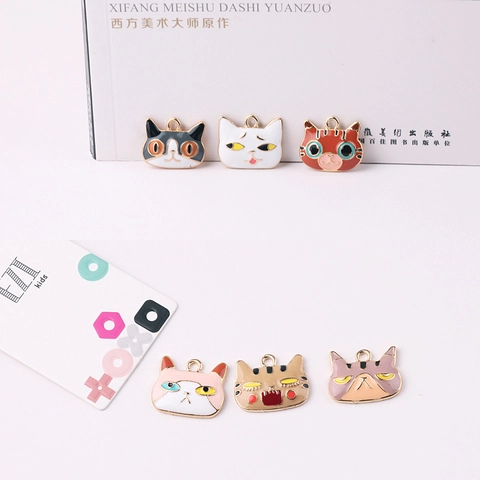 Pendentif Tête de Chat en Alliage Émaillé Mignon Chaton Breloque Pour DIY Collier Bracelet Boucle d'Oreille Accessoires Bijoux