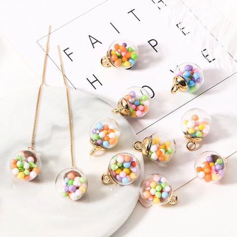 Multicolor Bubble Glass Ball Pendants For Jewelry Making Accessories Sweet Colorful Foam Beads Filled Glass Ornaments
