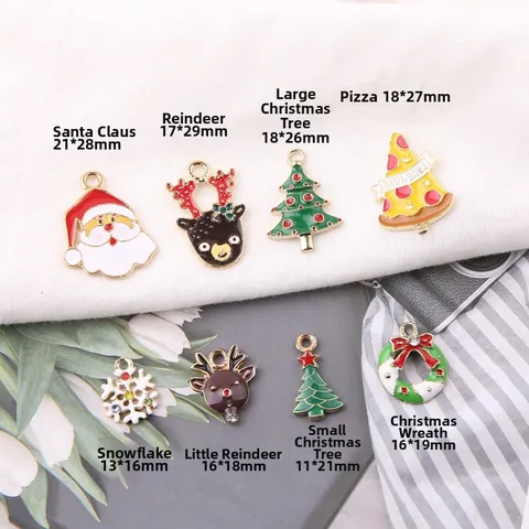 Christmas Alloy Dripped Oil Charms For DIY Jewelry Making Santa Claus Reindeer Snowflake Christmas Tree Wreath Pendant With Rhinestone