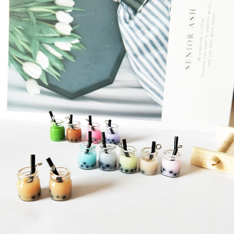 Miniature Bubble Milk Tea Resin Pendants For DIY Earring Keychain Phone Case Decorative Charms Crafting Accessories