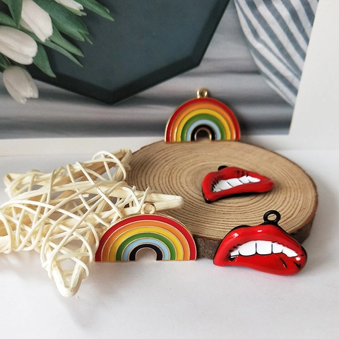 DIY Alloy Drip Oil Enamel Charms For Jewelry Making Lip Rainbow Pendants For Earrings Bracelet Necklace Korean Fashion Accessories