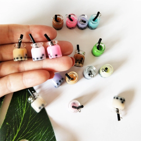 Miniature Bubble Milk Tea Resin Pendants For DIY Earring Keychain Phone Case Decorative Charms Crafting Accessories