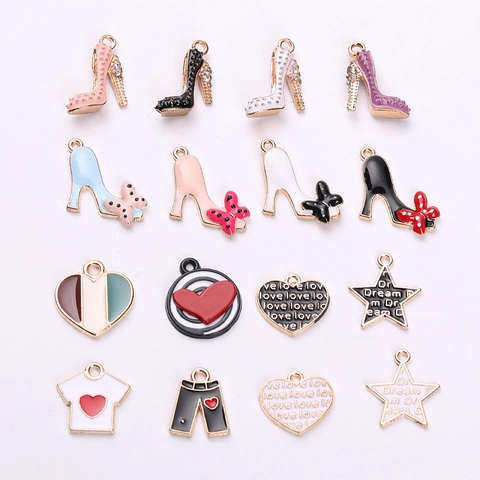 Alloy Enamel Drip Oil Charms High Heel Heart Star T-Shirt Pants Shape DIY Jewelry Making Pendants Accessories For Necklace Bracelet
