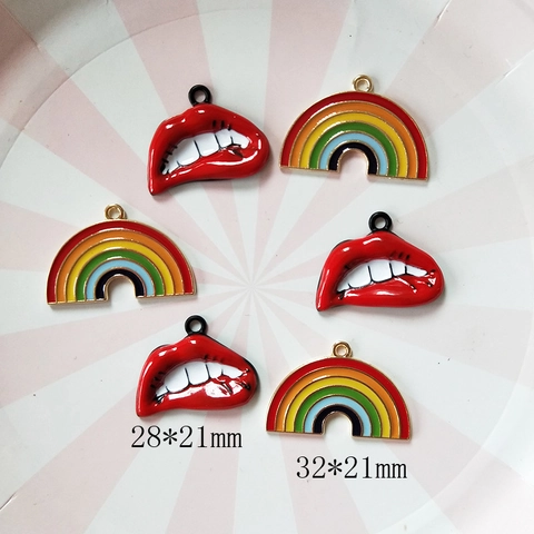DIY Alloy Drip Oil Enamel Charms For Jewelry Making Lip Rainbow Pendants For Earrings Bracelet Necklace Korean Fashion Accessories