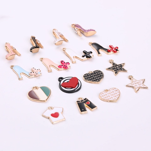 Alloy Enamel Drip Oil Charms High Heel Heart Star T-Shirt Pants Shape DIY Jewelry Making Pendants Accessories For Necklace Bracelet
