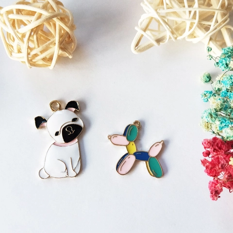 Alloy Enamel Bulldog Balloon Dog Pendants For Jewelry Making DIY Bracelet Necklace Handcrafted Findings Accessories