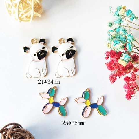 Alloy Enamel Bulldog Balloon Dog Pendants For Jewelry Making DIY Bracelet Necklace Handcrafted Findings Accessories