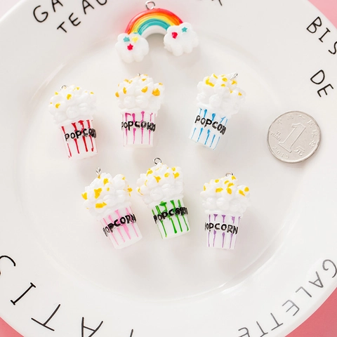 3D Simulation Popcorn Bucket Resin Charms Rainbow Cloud Pendants For Jewelry Making DIY Earrings Keychain Phone Bag Accessories