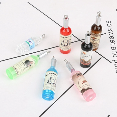Miniature Wine Bottle Pendants Glass Simulation Beverage Bottle Charms With Metal Loop For Jewelry Making DIY Keychain Decor