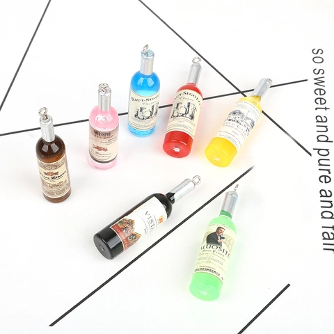 Miniature Wine Bottle Pendants Glass Simulation Beverage Bottle Charms With Metal Loop For Jewelry Making DIY Keychain Decor