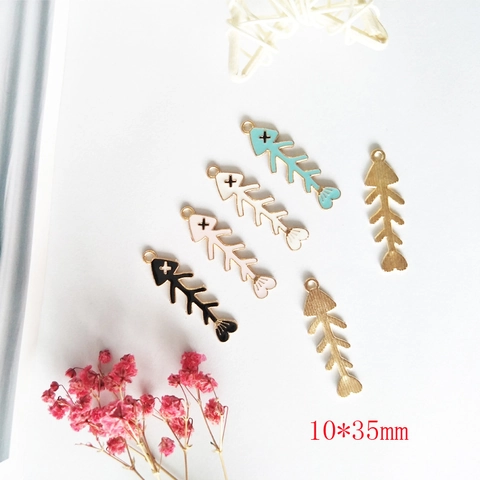 Creative Alloy Fish Bone Pendant DIY Enamel Drip Oil Charms Gold Plated Heart Tail Jewelry Making Accessories For Earrings