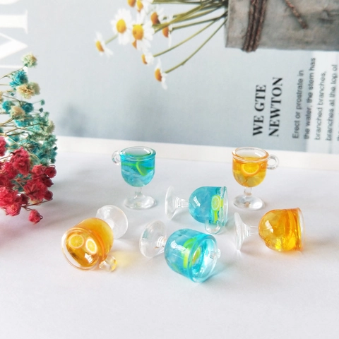 Miniature de Coupe de Jus de Fruits Transparente Pendentifs en Résine pour la Fabrication de Bijoux DIY Accessoires de Maison de Poupée