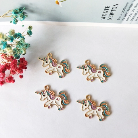 Cartoon Enamel Unicorn Pendant For DIY Jewelry Making Alloy Gold Plated Rainbow Horse Charm For Necklace Earring Bracelet