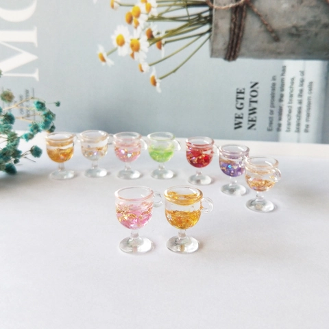 Miniature Resin Goblet Pendants With Glitter Gold Foil Transparent Cup Shape DIY Jewelry Making Accessories Earring Charms