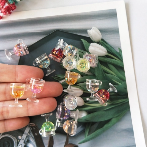 Miniature Resin Goblet Pendants With Glitter Gold Foil Transparent Cup Shape DIY Jewelry Making Accessories Earring Charms