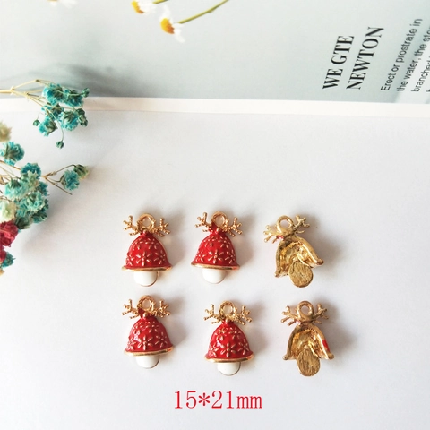 Colgante de Seta con Astas de Navidad Aleación Esmalte Rojo Oro Patrón Copo Nieve para DIY Pulsera Collar Joyería Artesanal