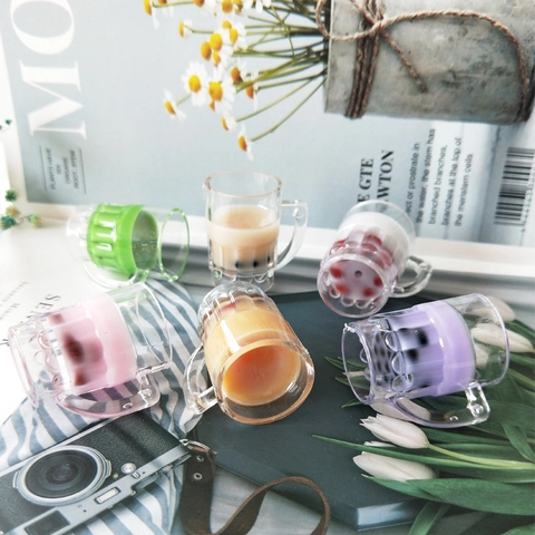 Miniature Bubble Tea Cup Resin Pendants For DIY Jewelry Making Cute Drink Charms For Earrings Necklaces Dollhouse Decors