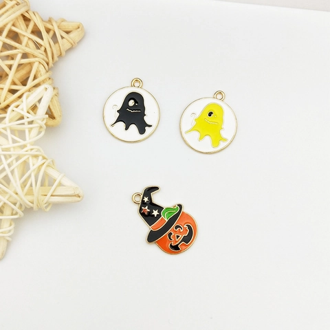 Colgantes de Esmalte de Aleación de Halloween con Fantasma Calabaza Sombrero de Mago Accesorios de Joyería DIY para Pendientes Collar Llavero