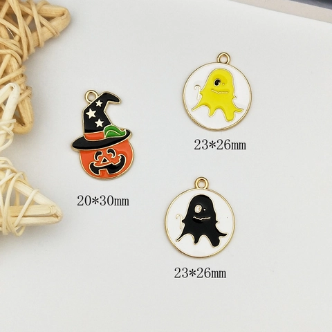 Colgantes de Esmalte de Aleación de Halloween con Fantasma Calabaza Sombrero de Mago Accesorios de Joyería DIY para Pendientes Collar Llavero