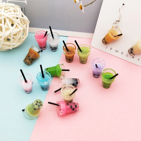 Miniature Pearl Milk Tea Cup Resin Pendants Simulation Food Charms For DIY Earrings Jewelry Making Dollhouse Accessories