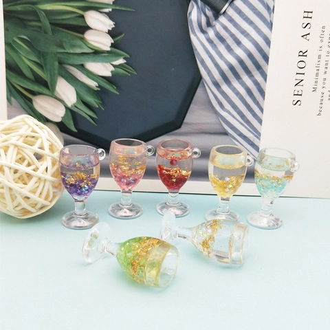 DIY Miniatur Weinglas Harz Anhänger Bunte Glitzer Goldfolie Charms Für Schmuckherstellung Ohrringe Schlüsselanhänger