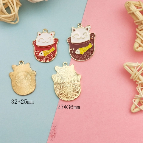 Alloy Maneki Neko Carp Enameled Pendants Lucky Cat Koi Fish DIY Jewelry Charms Findings For Earring Necklace Making