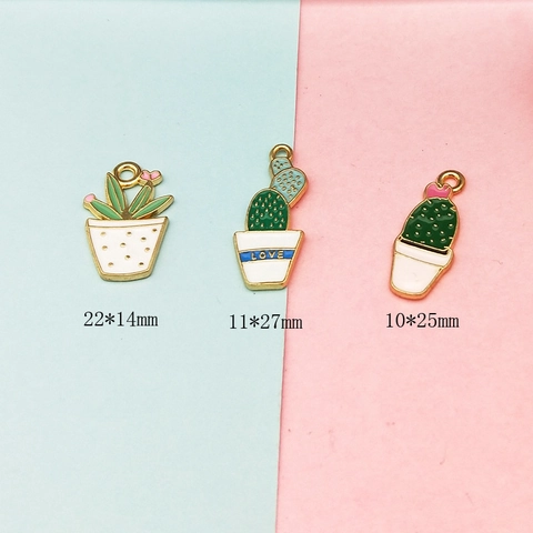 Cute Alloy Enamel Cactus Charms For DIY Jewelry Making Potted Plant Pendants For Earrings Necklace Bracelet Handmade Accessories