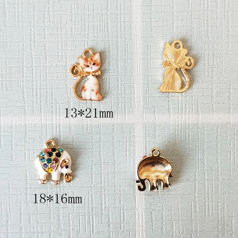 Breloques Mignonnes DIY Alliage Émail Chat Éléphant Plaquées Or Strass Animaux Pour Création Bijoux Collier Bracelet Accessoires