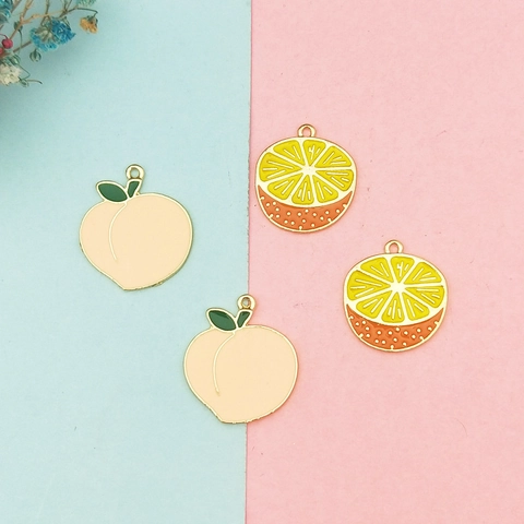 Alloy Enamel Fruit Pendants Peach Lemon Charms For DIY Necklace Earring Jewelry Making Handmade Accessories Colorful Drip Oil Hanging