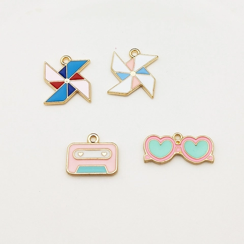 DIY Alloy Enamel Charms Pendants Windmill Heart Sunglasses Cassette Tape For Jewelry Making Accessories Women Girls Handcraft