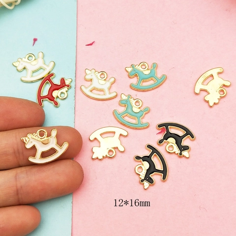 Alloy Enamel Rocking Horse Pendant Charms For DIY Jewelry Making Necklace Bracelet Earring Drip Oil Unicorn Metal Charms