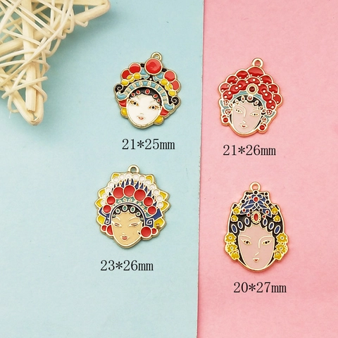 Traditional Chinese Peking Opera Mask Enamel Alloy Pendants For DIY Jewelry Making Necklaces Earrings Cultural Accessories