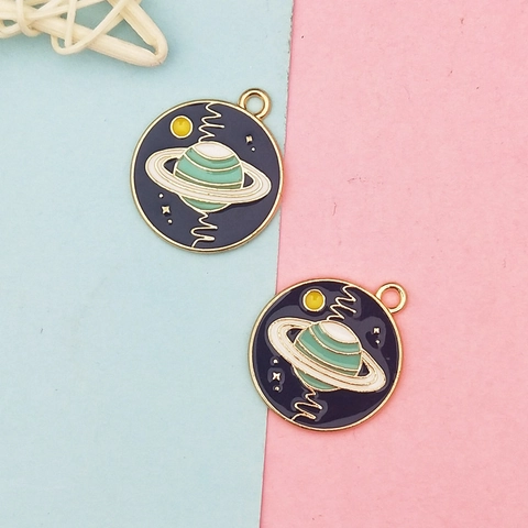 Drip Oil Alloy Planet Enamel Pendant Charms DIY Universe Starry Sky Saturn Style Jewelry Accessories For Bracelet Making