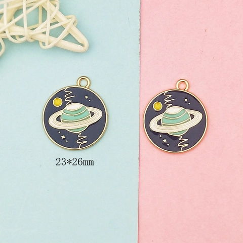 Drip Oil Alloy Planet Enamel Pendant Charms DIY Universe Starry Sky Saturn Style Jewelry Accessories For Bracelet Making