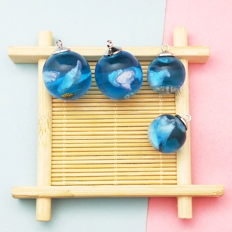 Blue Sky White Clouds Glass Ball DIY Handmade Earring Accessories Dreamy Conch Glass Sphere Pendant For Jewelry Making