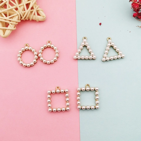 Legierung Geometrische Künstliche Perle Anhänger Rund Quadratisch Dreieck Charms Für DIY Ohrringe Halskette Schmuckherstellung