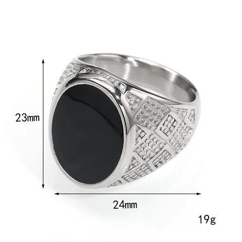 Anello da Sigillo da Uomo Vintage in Acciaio Inossidabile con Trama Geometrica e Intarsio in Smalto Nero Ovale Oro Argento Stile Retro Punk Gioielli da Uomo