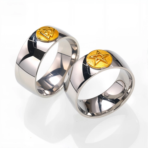 Ins Fashion Stainless Steel Wide Band Ring Two Tone Gold Star Triangle Geometric Punk Vintage Finger Ring For Women Jewelry
