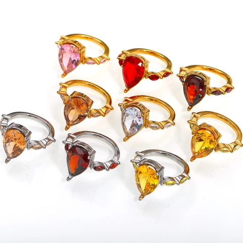Bague de Luxe en Acier Titane avec Strass en Forme de Poire pour Femme Plaqué Or Taille Marquise Bijoux de Doigt Mariage